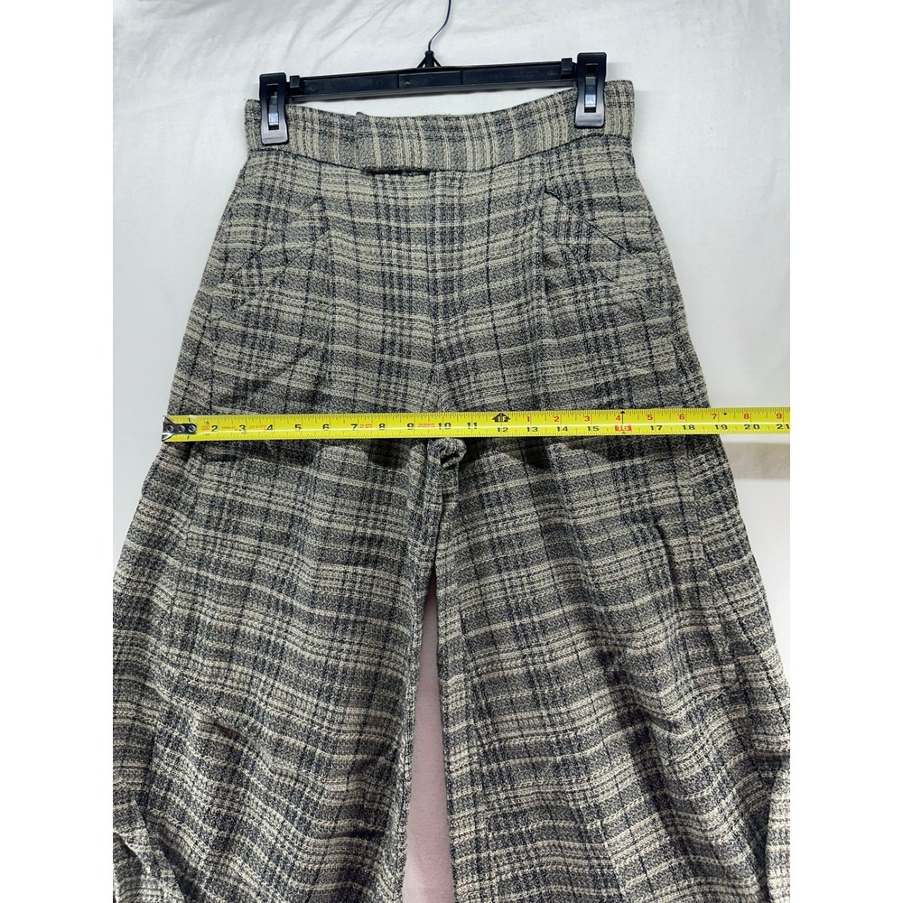 Free People Grey Plaid High Waisted Barrel Wide Leg Balloon Pants Size 0 - Picture 5 of 12